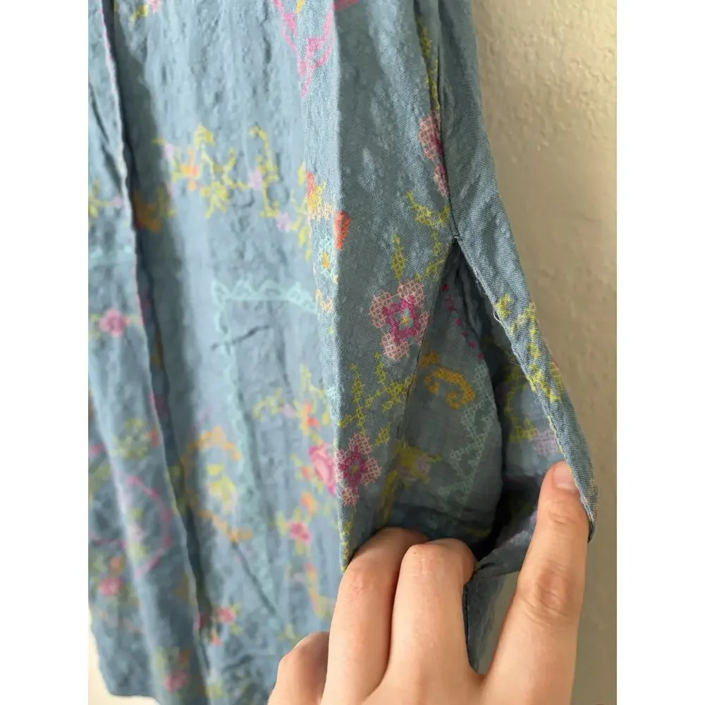 Natural Life Avery Midi Heirloom Cross Stitch Blue Dress Size Medium Boho Chic - Picture 2 of 3
